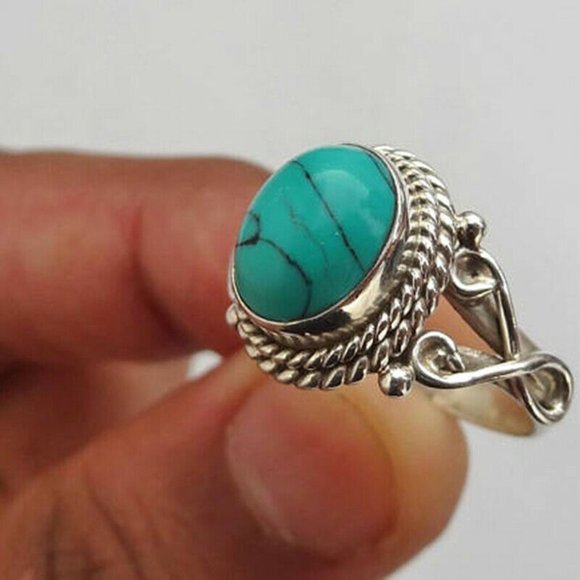 SS + Turq Half Way Ring